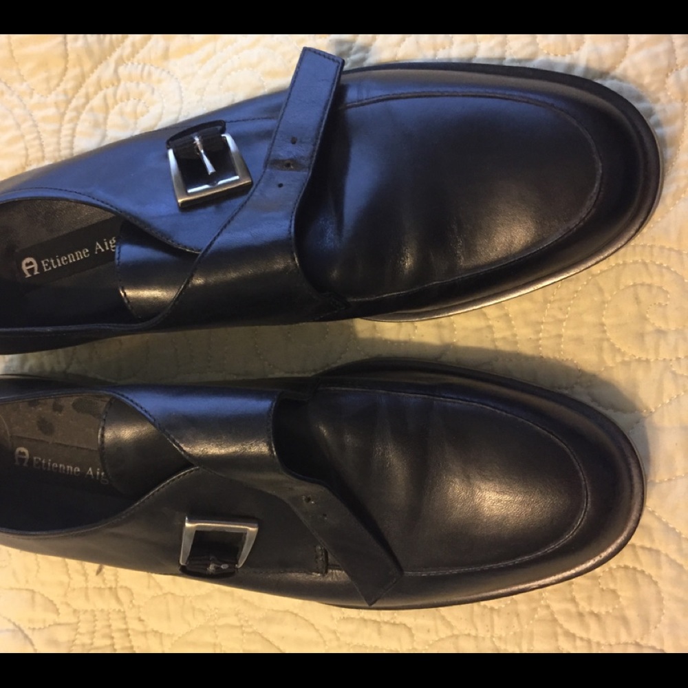 Etienne Aigner Loafer 9.5 N Black with Buckles